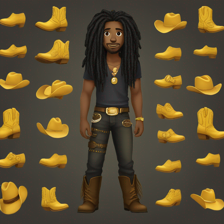 jerktunez a black man long dreadslocks whereing some cowboy boots black & gold-emoji