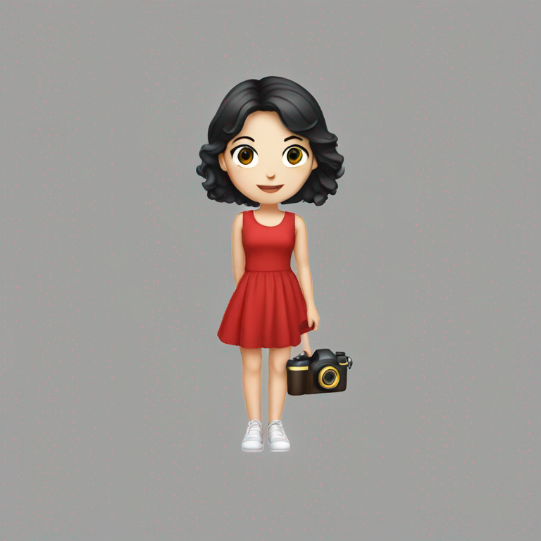 Female-photographer-black hair-white skin-red dress-emoji