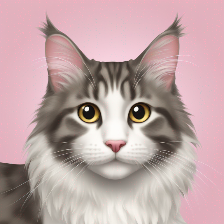 SHORT HAIRED Norwegian forest cat with pink nose, long white whiskers and tufts on ears-emoji