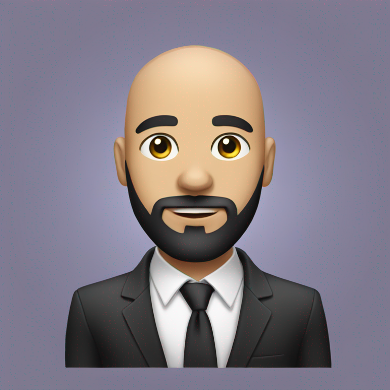 emoji of a head of a young bald brazilian man with a BLACK beard AND DARK EYES, WERING A MODERN SUIT-emoji