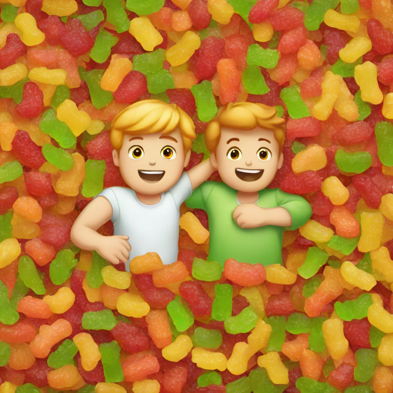 friendly white boy sharing gummy bears with his ginger friend-emoji