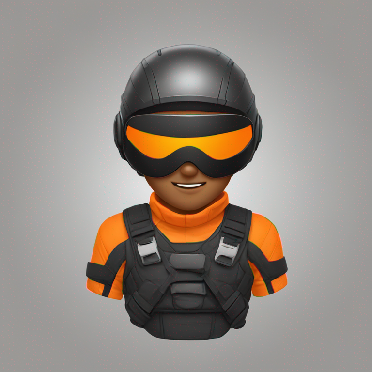 ninja with an angel halo above their head, orange ski goggles-emoji