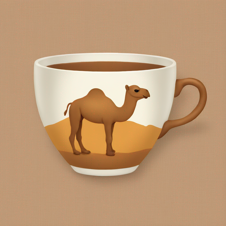 brown Pottery Cup with a camel illustration on the front-emoji