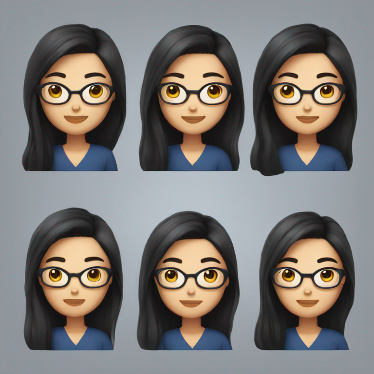 Filipina woman, fair skin, square face with rectangular glasses, long black hair-emoji