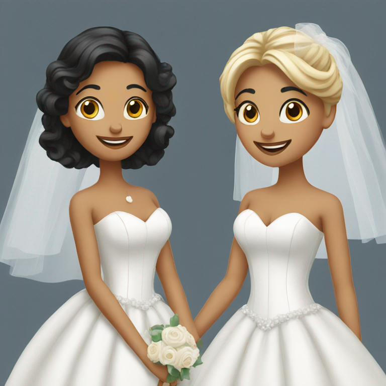 two brides, one with black long hair, the other with short blonde hair-emoji