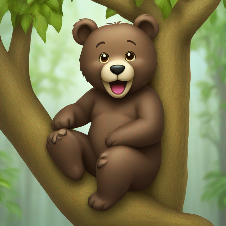 giggling bear sitting on a tree-emoji