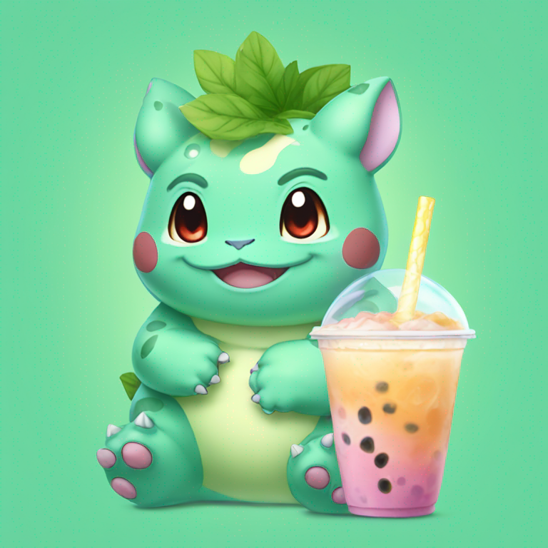 bulbasaur drinking a bubble tea-emoji