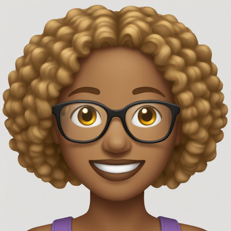 African American Woman with Brown and blonde curly braids and clear glasses smiling-emoji