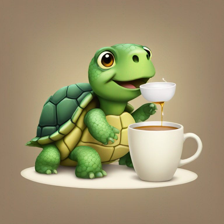 A turtle drinking tea while she sit-emoji