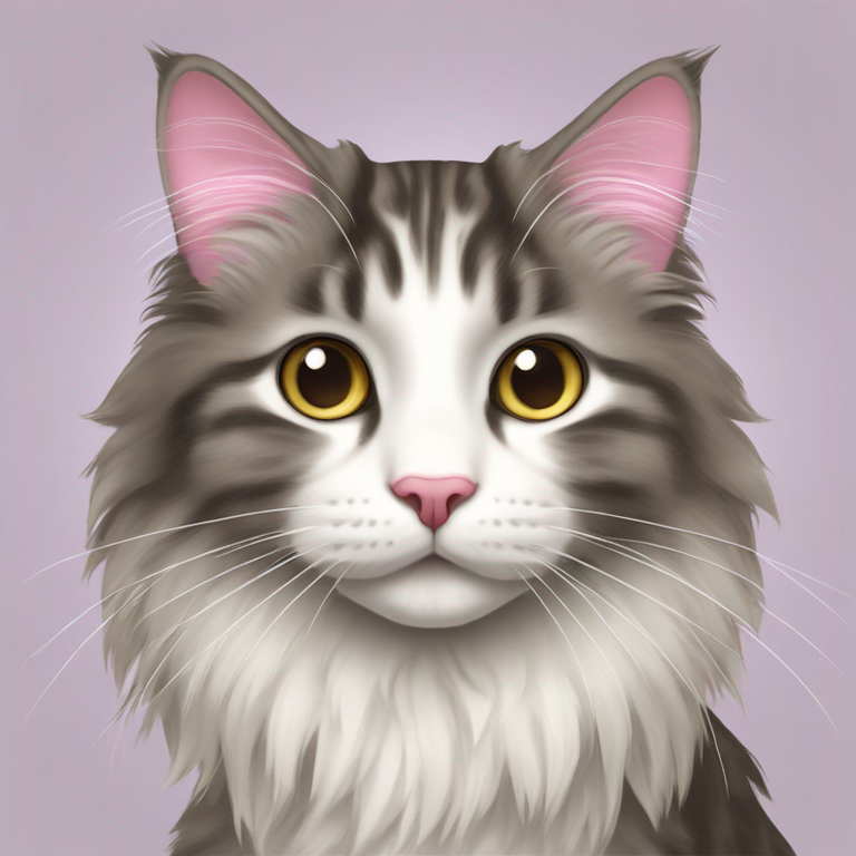 Short haired Norwegian forest cat with pink nose, long white whiskers and tufts on ears-emoji