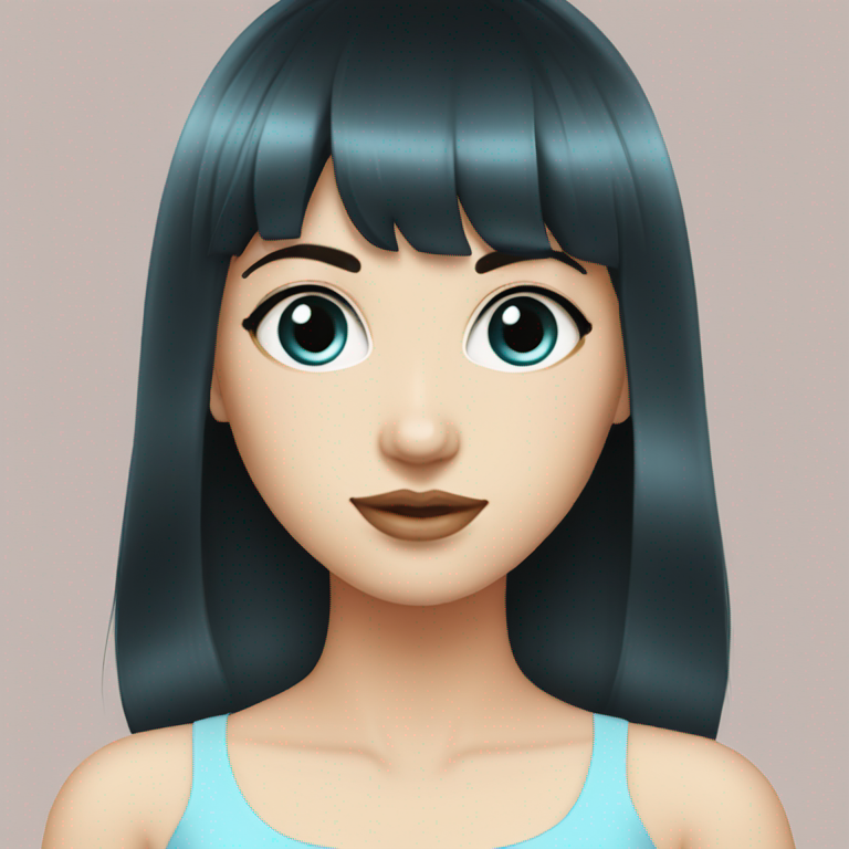 A white girl with black hair full bang stile ...wearing baby blue dress-emoji