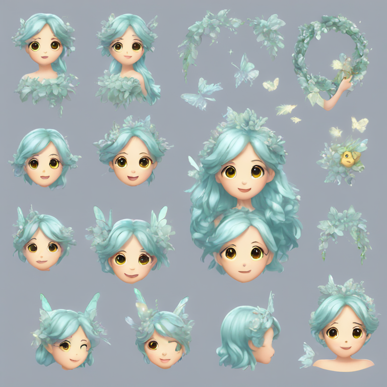 Fairy girl, Iridescent hair, White diamond wreath-emoji