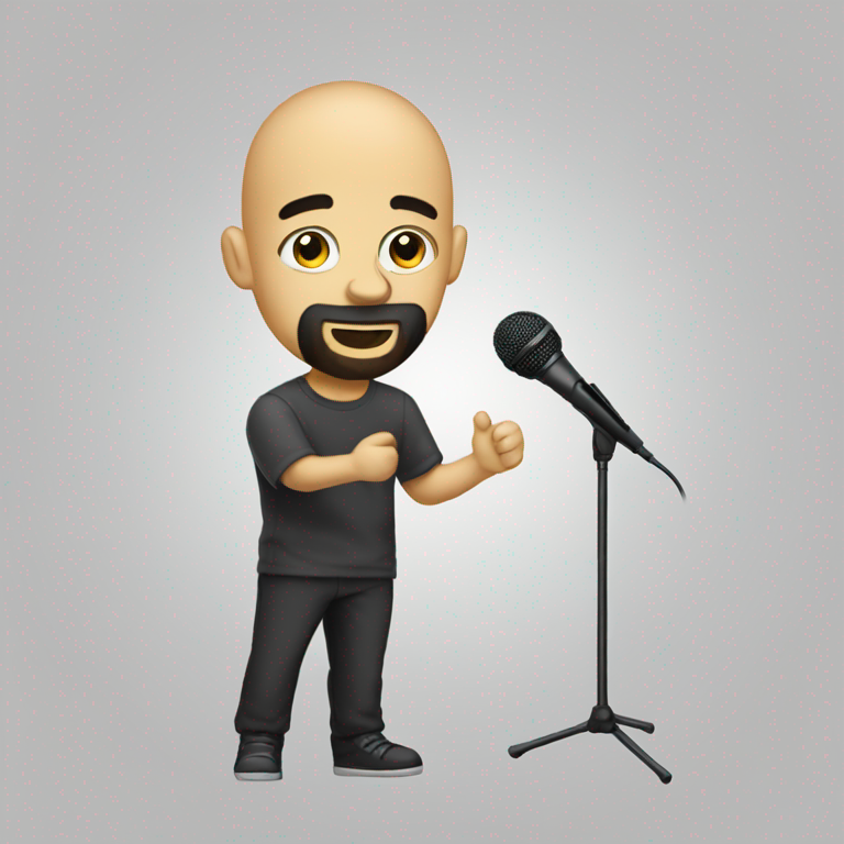 emoji of a bald young  brazilian man HOLDING A MICROFONE LIKE A SINGER, with a BLACK beard AND BLACK EYES,-emoji