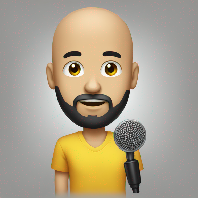 emoji of a HEAD OF A bald young  brazilian man HOLDING A MICROFONE LIKE A SINGER, with a BLACK beard AND BLACK EYES,-emoji