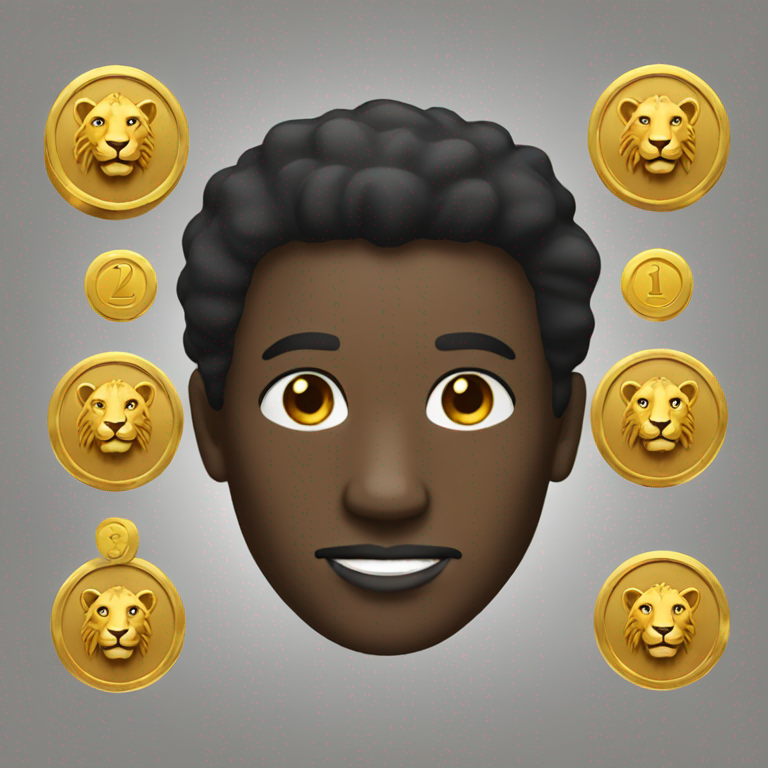 Gold coin with black man face and a lion with him-emoji