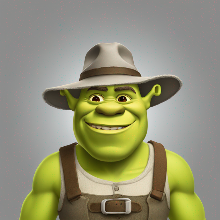 Shrek com a pele branca, óculos de grau, boné para trás-emoji