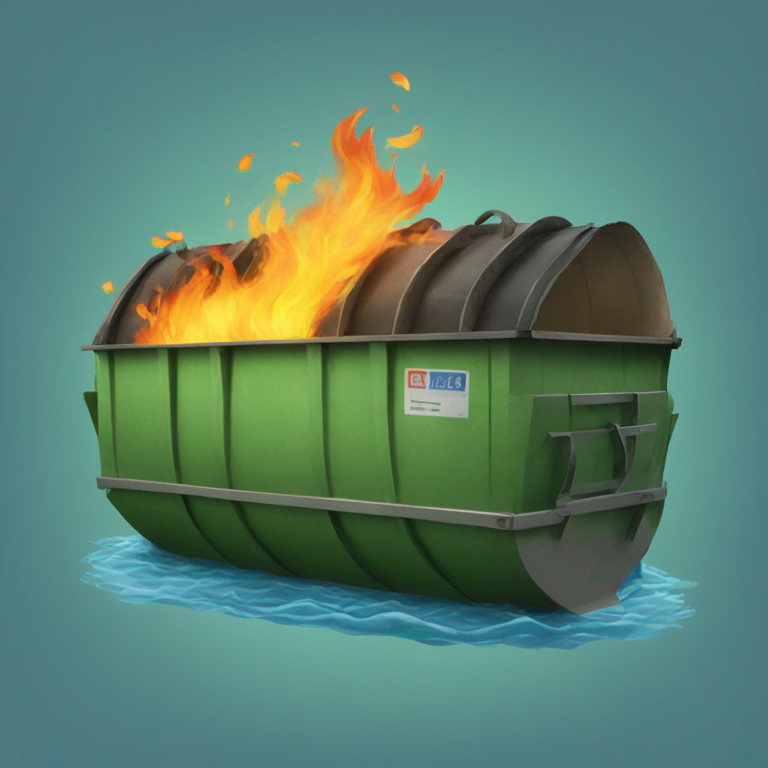 Dumpster on fire floating down a river-emoji