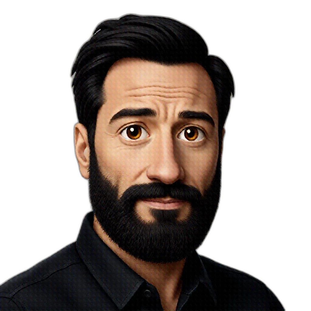 a man with black hair, black beard and without moustache-emoji